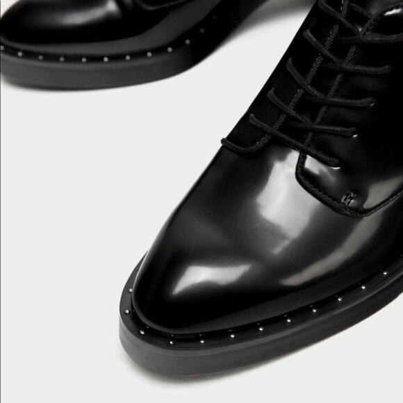 ZARA Trafaluc Heeled Blucher Studded Lace-Up Oxford Shoes 39 8 - Picture 6 of 15